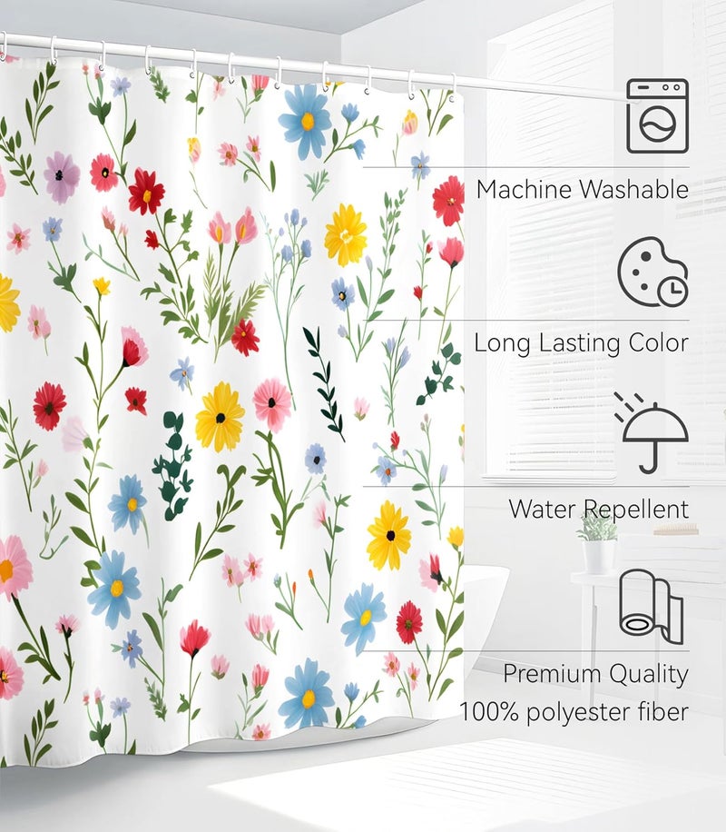 Stanoha Shower Curtain for Bathroom Stall Boho Modern Cute Aesthetic Decorative Girly Waterproof Unique White Floral Girls Chic Print Design Teen Pretty Women Cortinas de Baño Bathtub 72 x72 Inch - Image 3